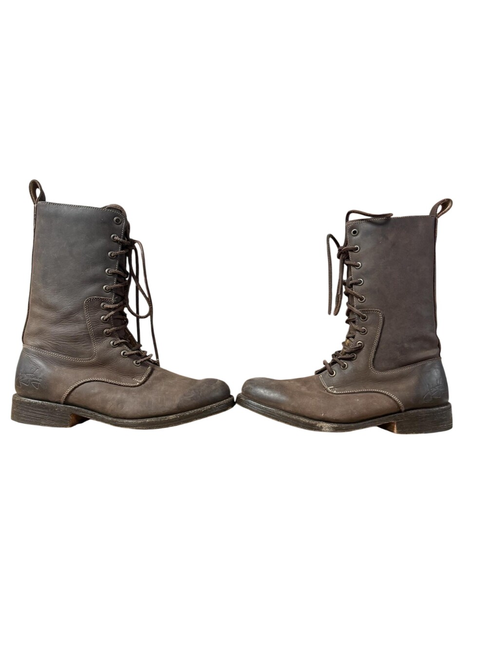 John Fluevog Boots Mens Size 8 Brown Leather Lace Up Combat Round Toe Tall